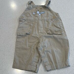 Carter's Tan Overalls with Bear Patch khaki, and baby blue size 3 months